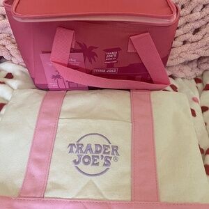 Pink trader joes tote bag and insulated bag bundle